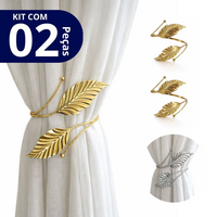 Kit 02 Prendedores de cortina decorativo Folha em Aço