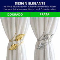 Kit 02 Prendedores de cortina decorativo Folha em Aço