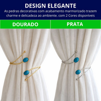 Kit 02 Prendedores de cortina de Metal Pedra Marmorizada Azul
