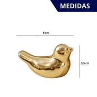 Kit Enfeite Decorativo Par de Pássaros em cerâmica Dourado