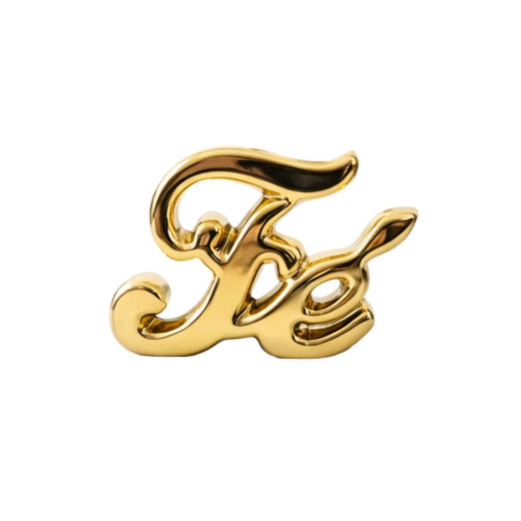 Kit Enfeite Decorativo Palavra Fé em Cerâmica Dourada