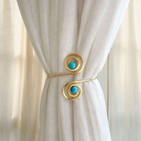 Kit 02 Prendedores de cortina de Metal Pedra Marmorizada Azul Espiral