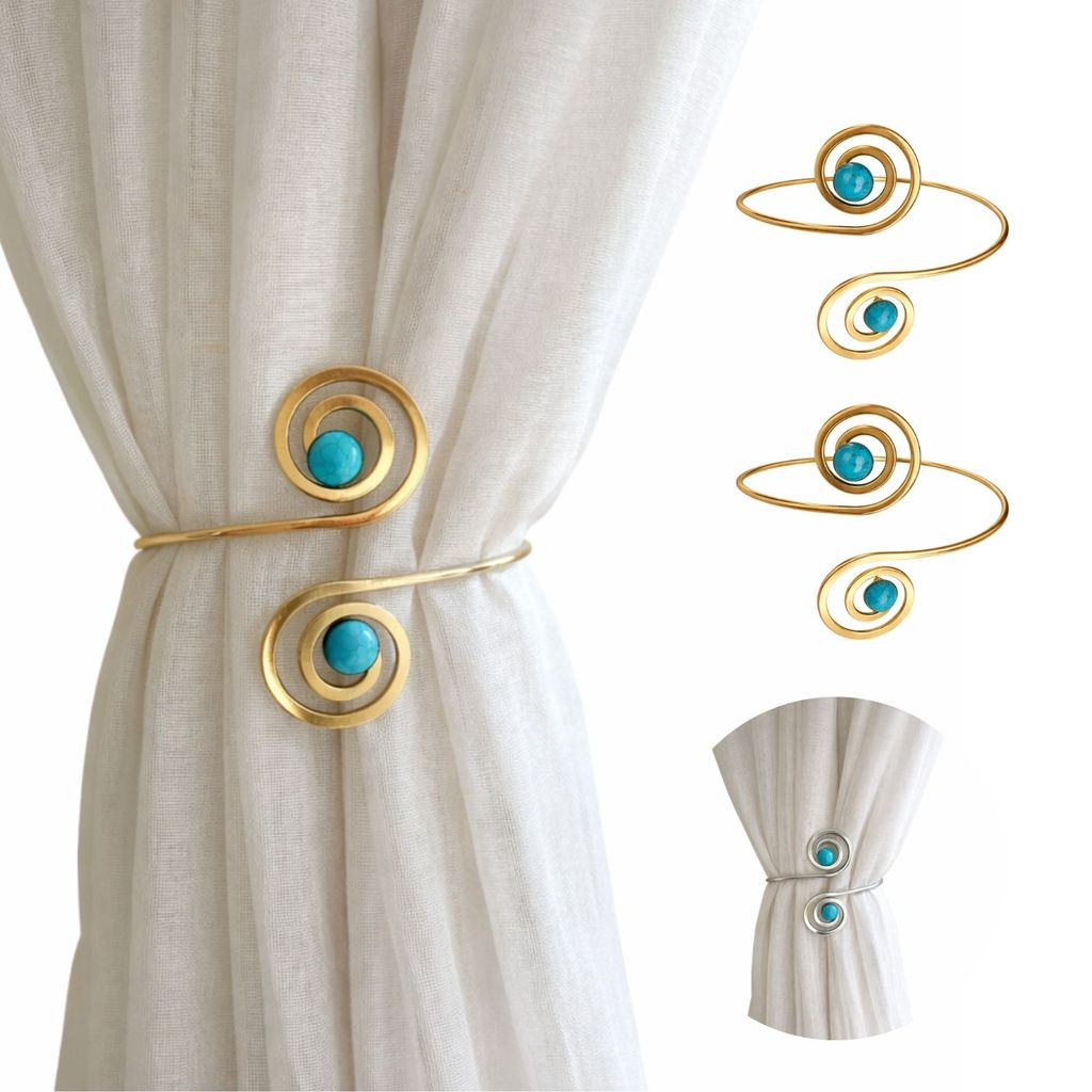 Kit 02 Prendedores de cortina de Metal Pedra Marmorizada Azul Espiral