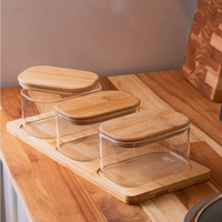 Jogo de 4 Peças Potes Hermetico de Vidro com Vedação e Basse de Bambu