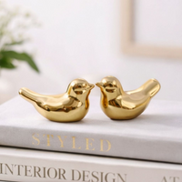 Kit Enfeite Decorativo Par de Pássaros em cerâmica Dourado