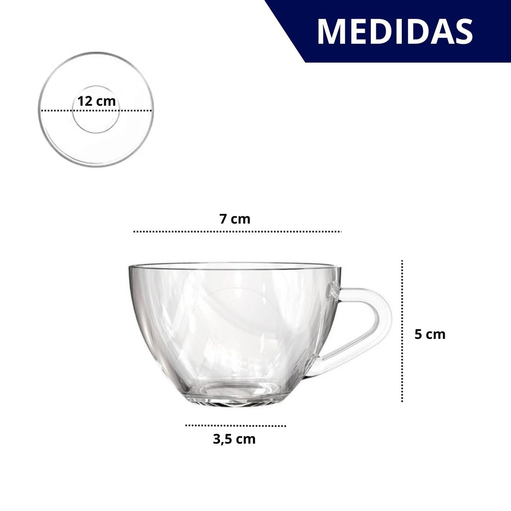 Jogo de Xicaras 6 unidades Vidro com Pirex 90ml