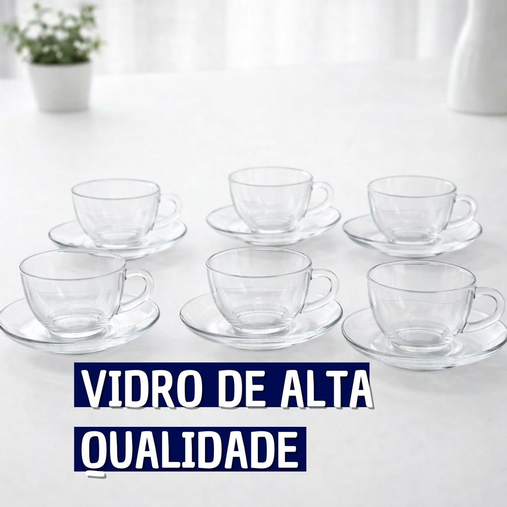 Jogo de Xicaras 6 unidades Vidro com Pirex 90ml