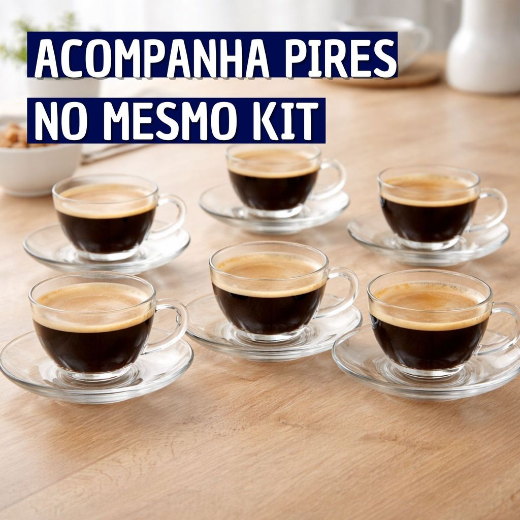 Jogo de Xicaras 6 unidades Vidro com Pirex 90ml
