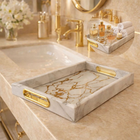 Bandeja Decorativa Mármore Branco Dourado Para Sala Quarto Mesa Posta
