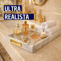 Bandeja Decorativa Mármore Branco Dourado Para Sala Quarto Mesa Posta