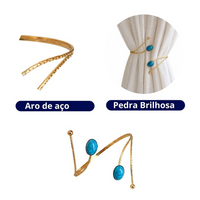 Kit 02 Prendedores de cortina de Metal Pedra Marmorizada Azul