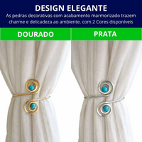 Kit 02 Prendedores de cortina de Metal Pedra Marmorizada Azul Espiral