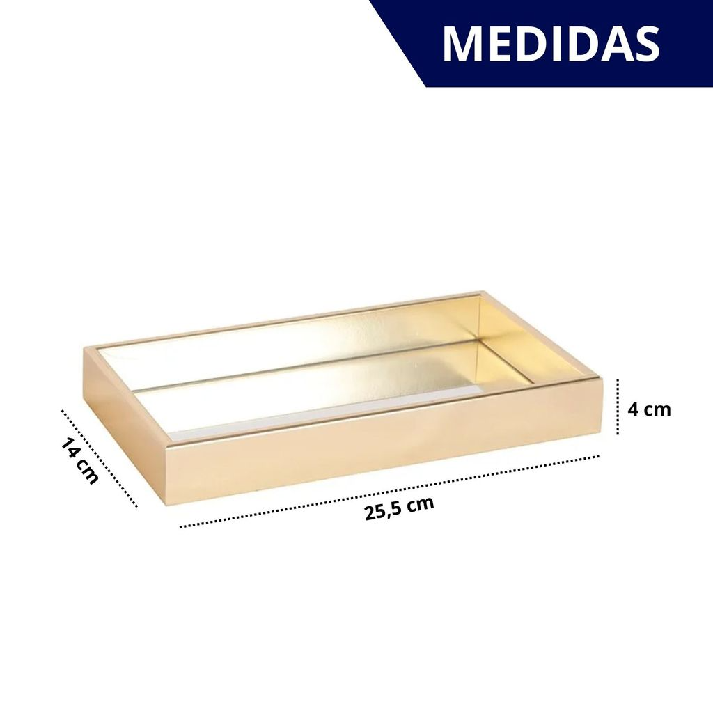 Bandeja Espelhada Retangular Dourada 25,5x14