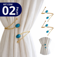 Kit 02 Prendedores de cortina de Metal Pedra Marmorizada Azul