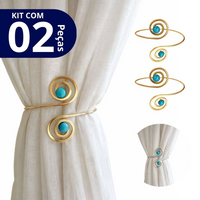 Kit 02 Prendedores de cortina de Metal Pedra Marmorizada Azul Espiral