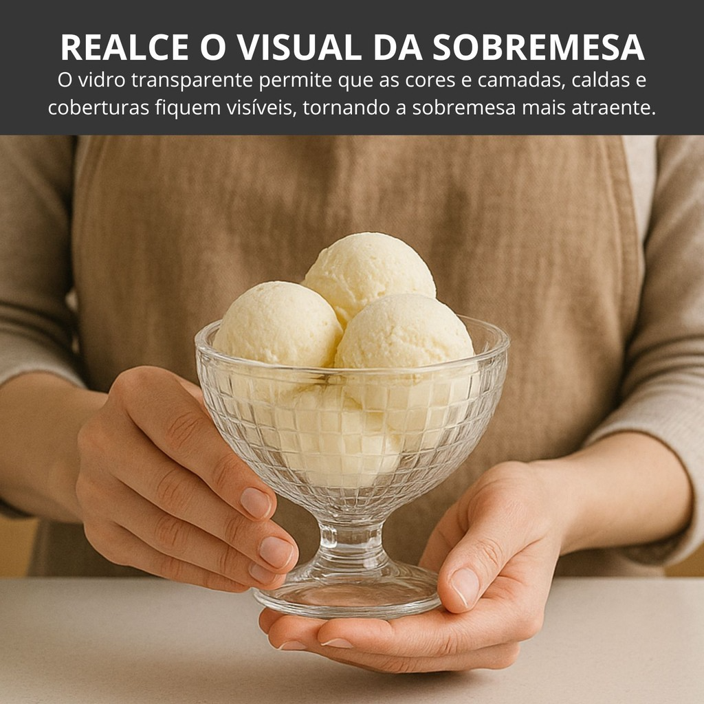 Jogo 6 Taças de Sobremesa 230ml em vidro, Design Elegante e Sofisticado - Ideal para Soverte, Frutas