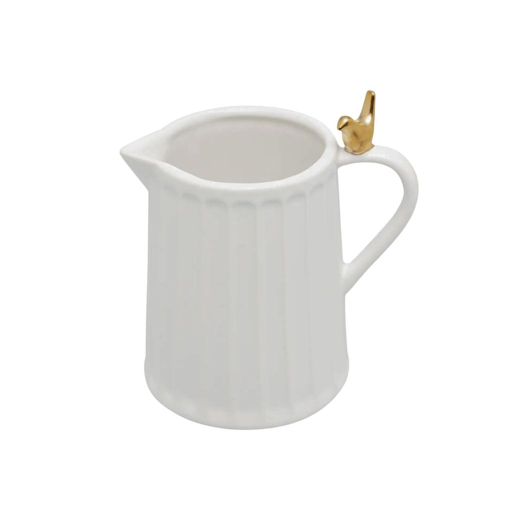 Leiteira em cerâmica com Passaro Colibri Dourado