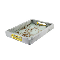 Bandeja Decorativa Mármore Branco Dourado Para Sala Quarto Mesa Posta
