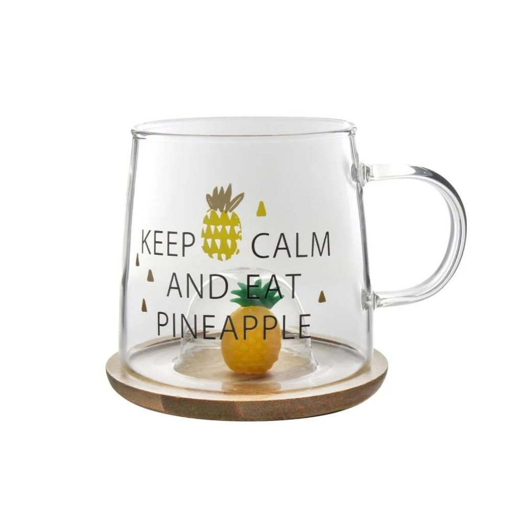 Caneca em Vidro Borossilicato com tampa de Bambu 280ml