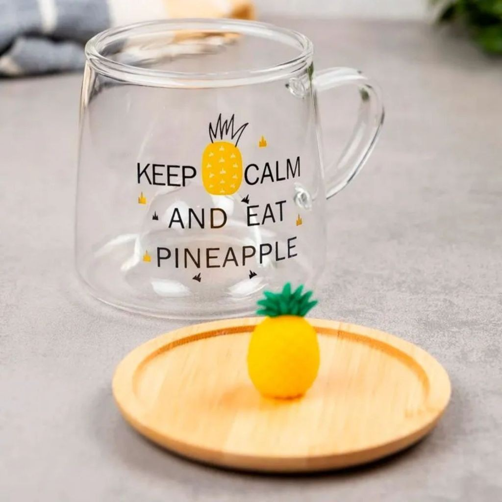Caneca em Vidro Borossilicato com tampa de Bambu 280ml