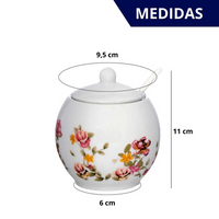Açucareiro em Cerâmica Branca Com Pintura Floral 350ml