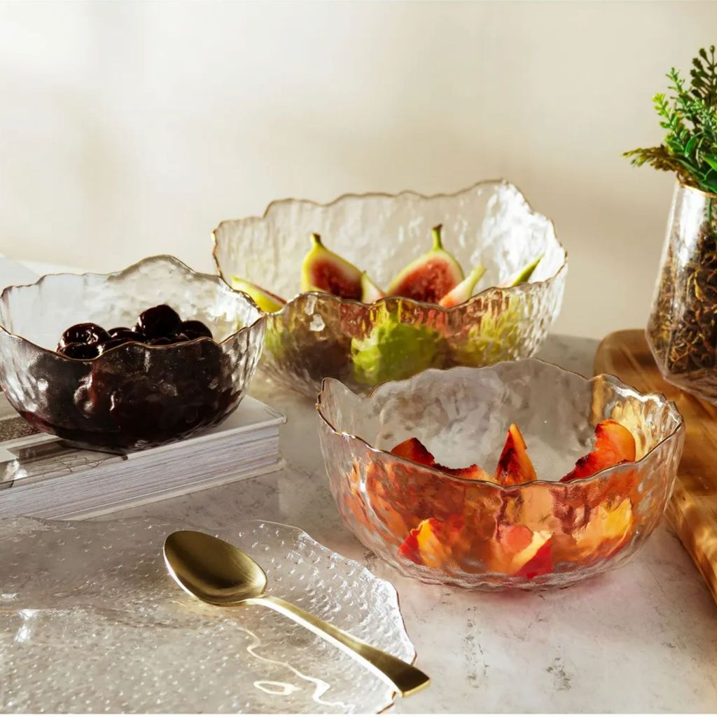 Bowl Tigela de Vidro Taj Texturizada com Fio de Ouro
