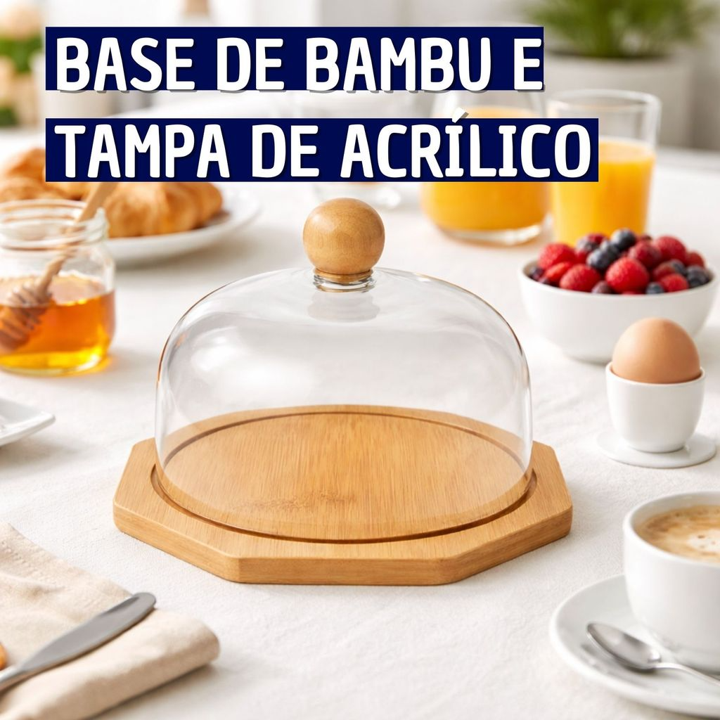 Queijeira de Bambu com Tampa de Acrílico 16x16