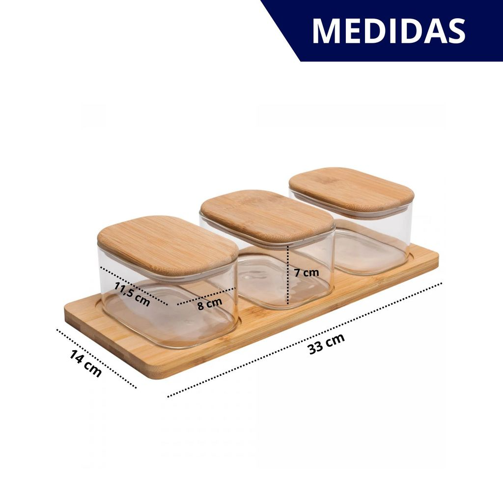 Jogo de 4 Peças Potes Hermetico de Vidro com Vedação e Basse de Bambu