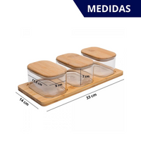 Jogo de 4 Peças Potes Hermetico de Vidro com Vedação e Basse de Bambu