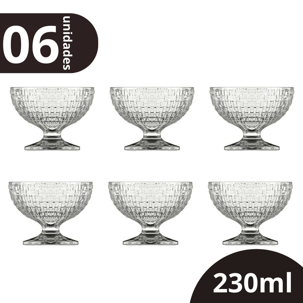 Jogo 6 Taças de Sobremesa 230ml em vidro, Design Elegante e Sofisticado - Ideal para Soverte, Frutas