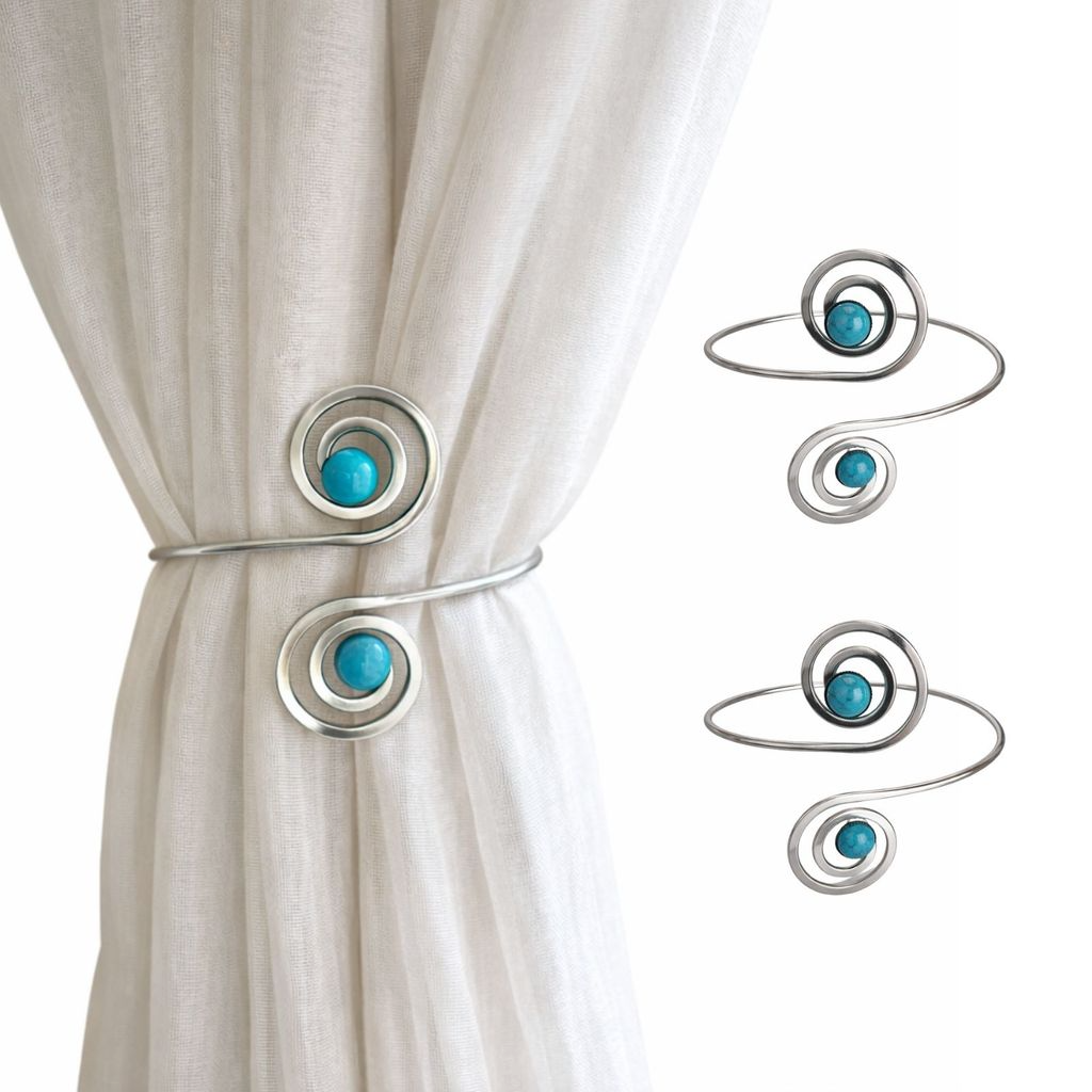 Kit 02 Prendedores de cortina de Metal Pedra Marmorizada Azul Espiral