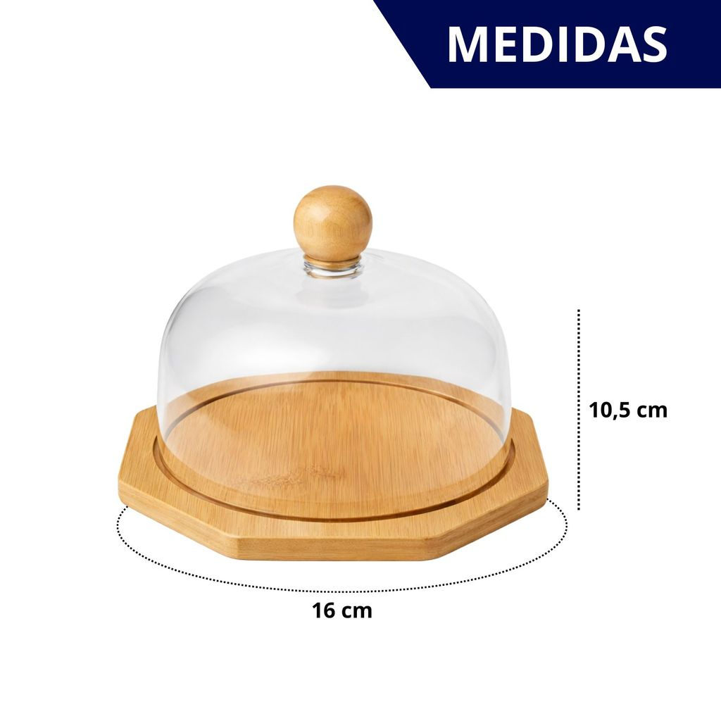 Queijeira de Bambu com Tampa de Acrílico 16x16