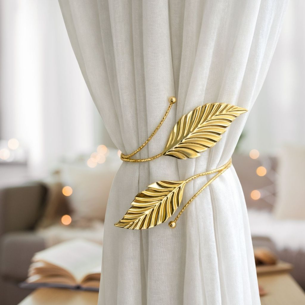 Kit 02 Prendedores de cortina decorativo Folha em Aço