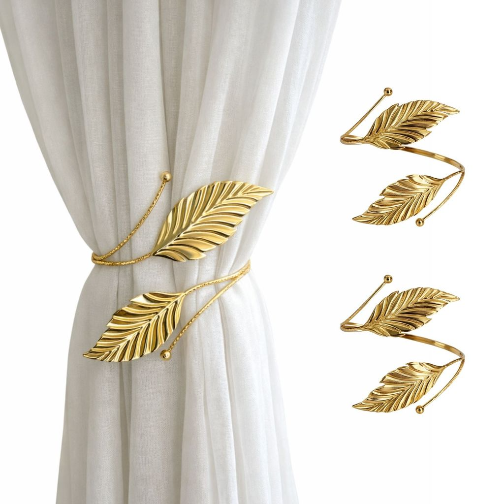 Kit 02 Prendedores de cortina decorativo Folha em Aço
