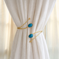 Kit 02 Prendedores de cortina de Metal Pedra Marmorizada Azul