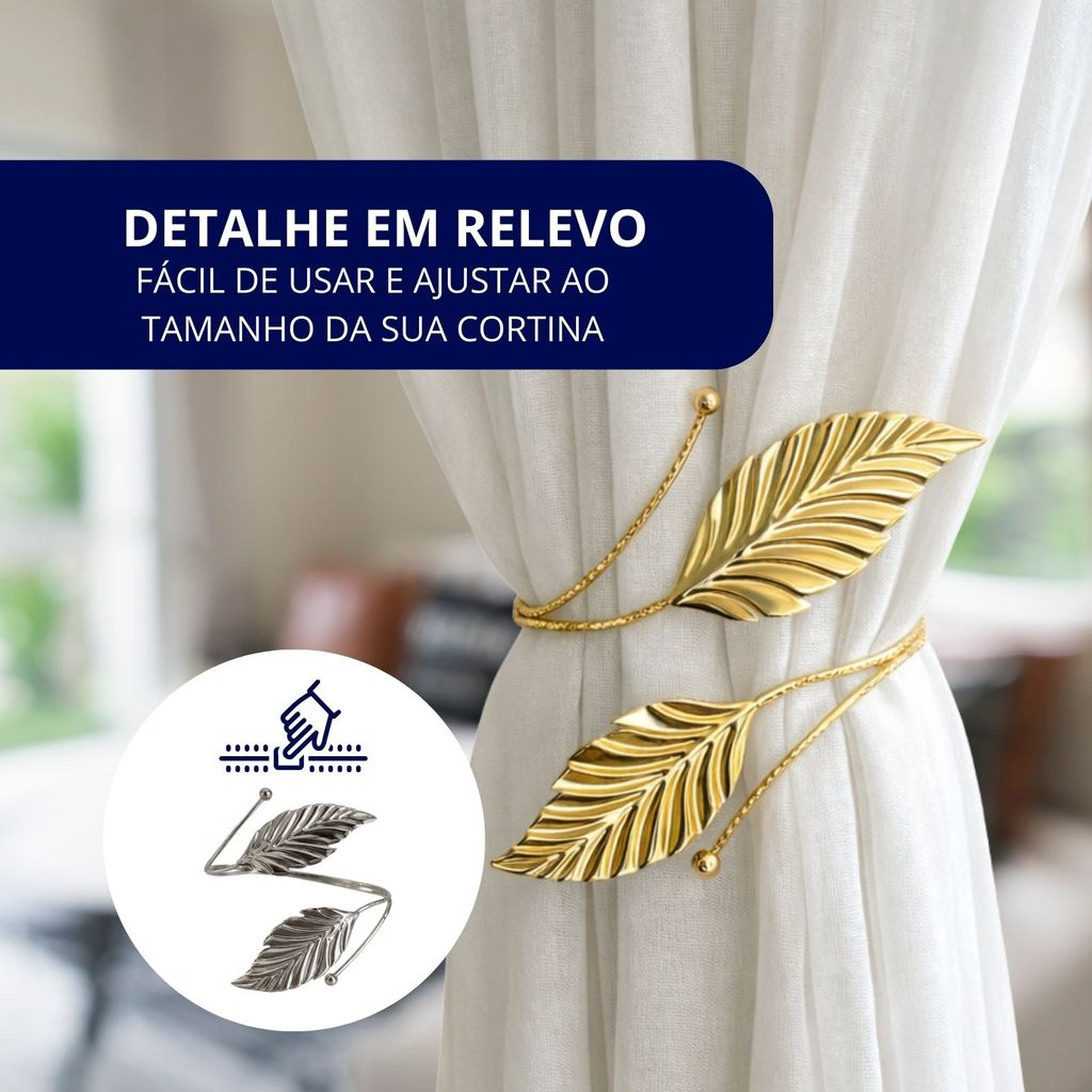 Kit 02 Prendedores de cortina decorativo Folha em Aço