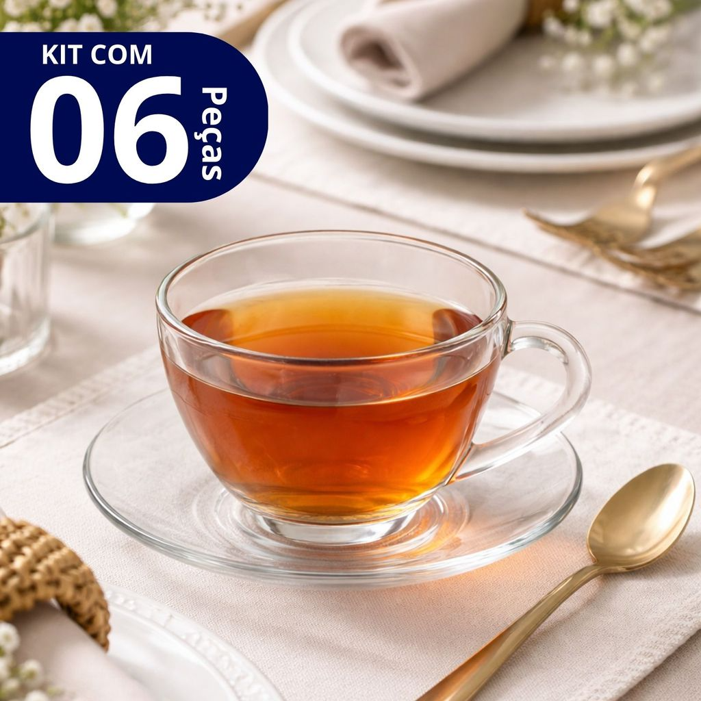 Jogo de Xicaras 6 unidades Vidro com Pirex 90ml