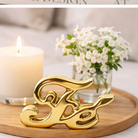 Kit Enfeite Decorativo Palavra Fé em Cerâmica Dourada