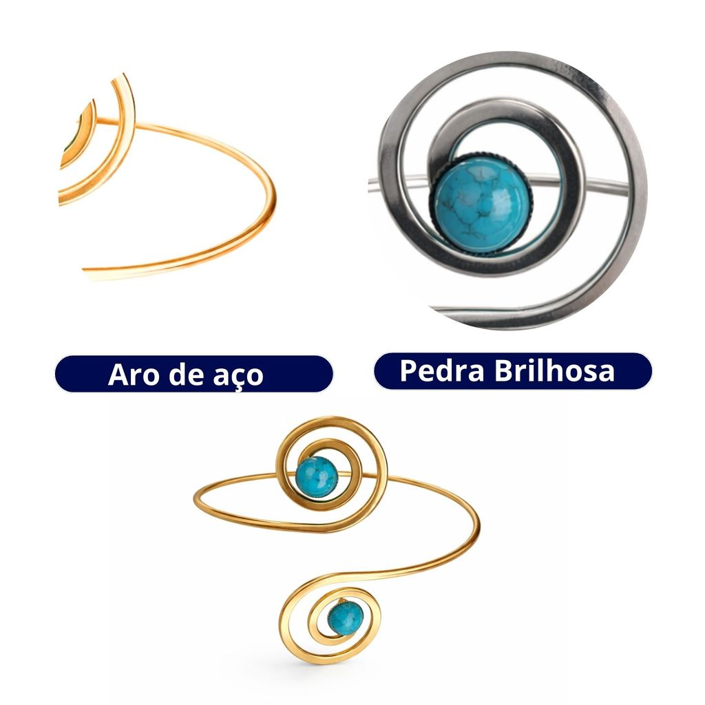 Kit 02 Prendedores de cortina de Metal Pedra Marmorizada Azul Espiral