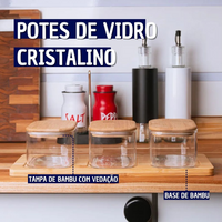 Jogo de 4 Peças Potes Hermetico de Vidro com Vedação e Basse de Bambu