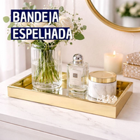Bandeja Espelhada Retangular Dourada 25,5x14