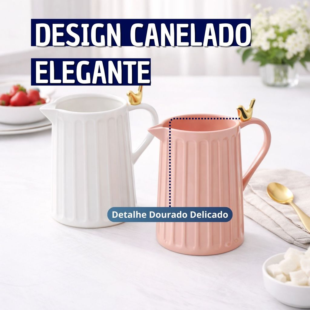 Leiteira em cerâmica com Passaro Colibri Dourado