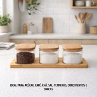 Jogo de 4 Peças Potes Hermetico de Vidro com Vedação e Basse de Bambu