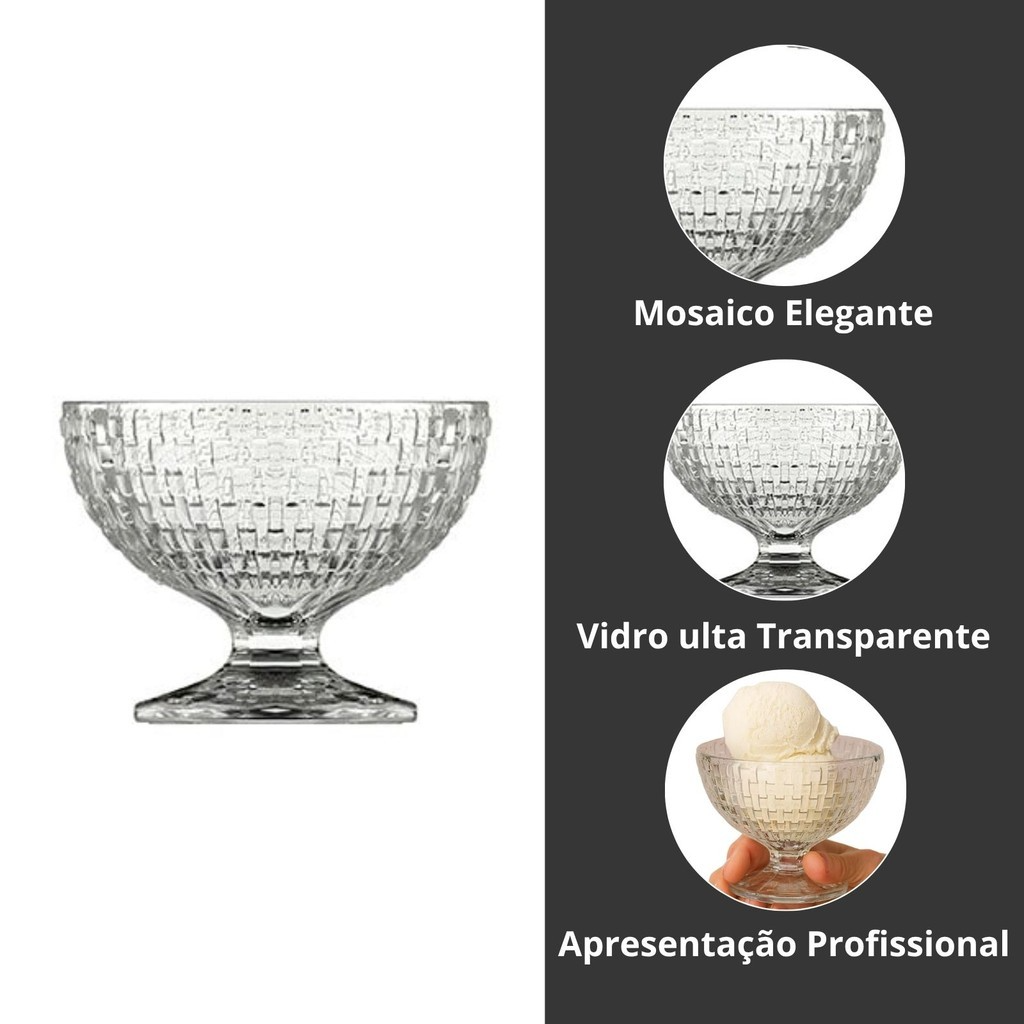 Jogo 6 Taças de Sobremesa 230ml em vidro, Design Elegante e Sofisticado - Ideal para Soverte, Frutas