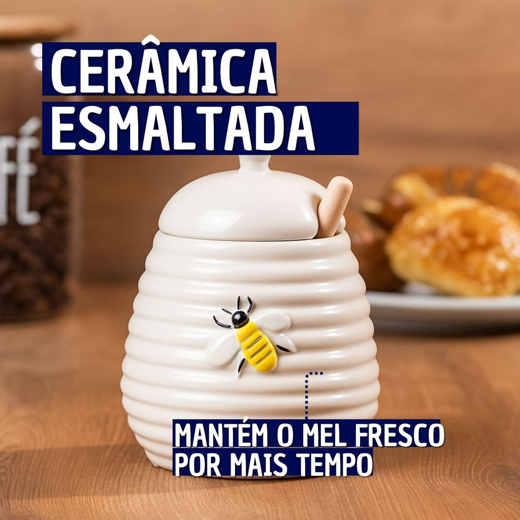 Meleira de Cerâmica em Formato de Colmeia com Abelinha