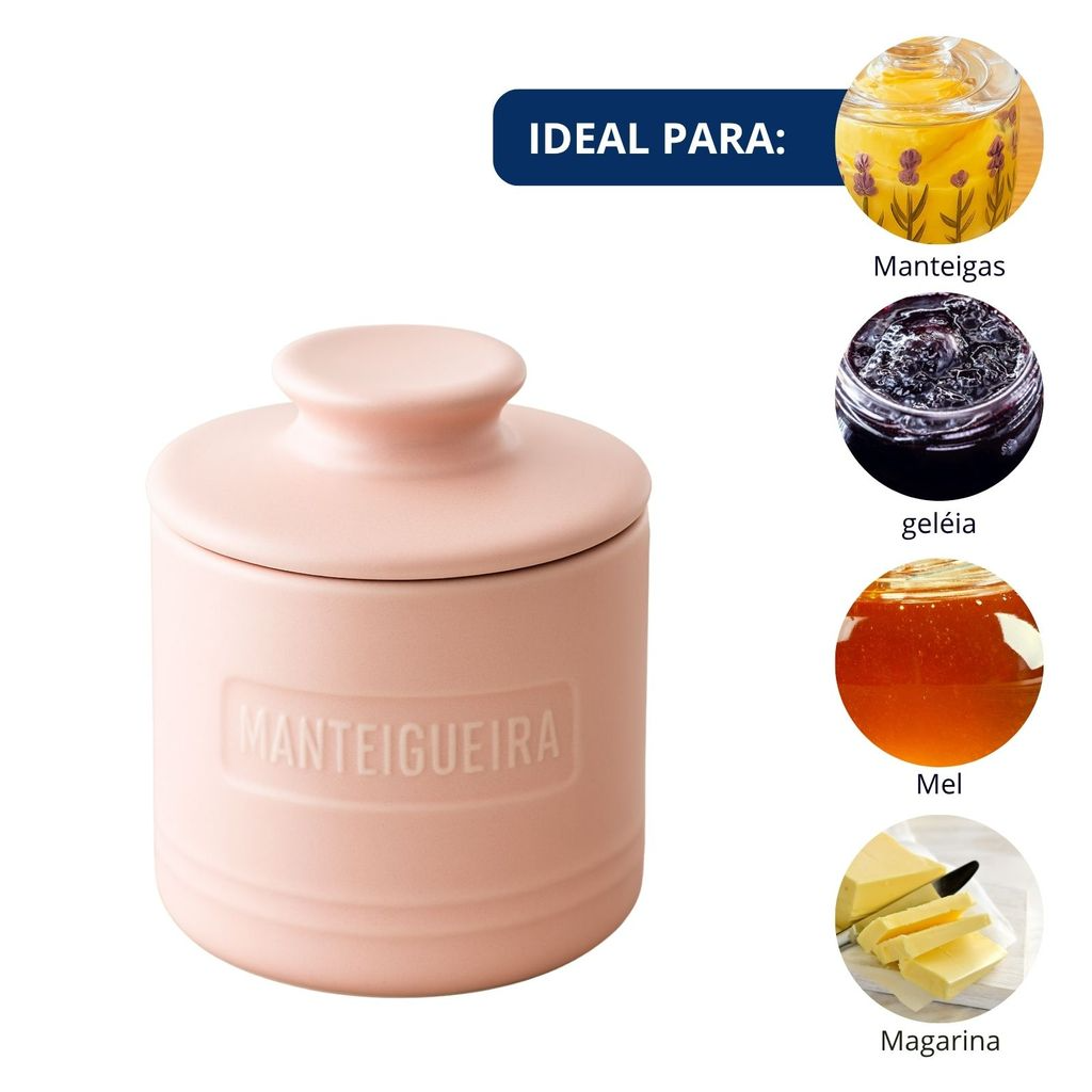 Manteigueira Francesa de Cerâmica Rosa com Tampa em Relevo