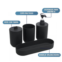 Kit Banheiro Dispenser Copo Pote com Bandeija Multiuso