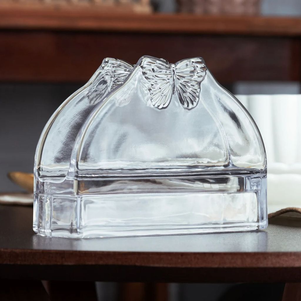 Porta Guardanapo de Papel em Vidro com Borboleta em Relevo