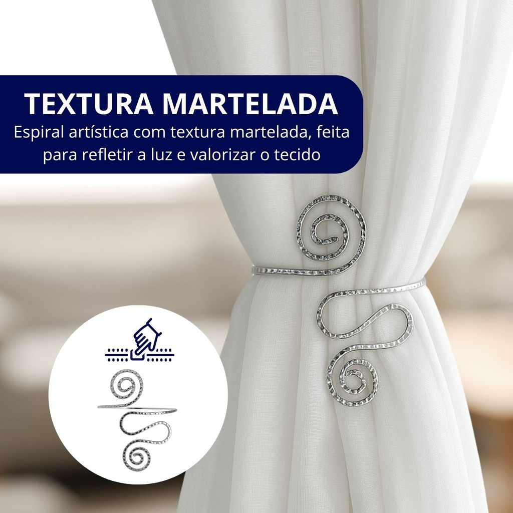 Kit 02 Prendedores de cortina Moderno Aspiral Dupla de Metal