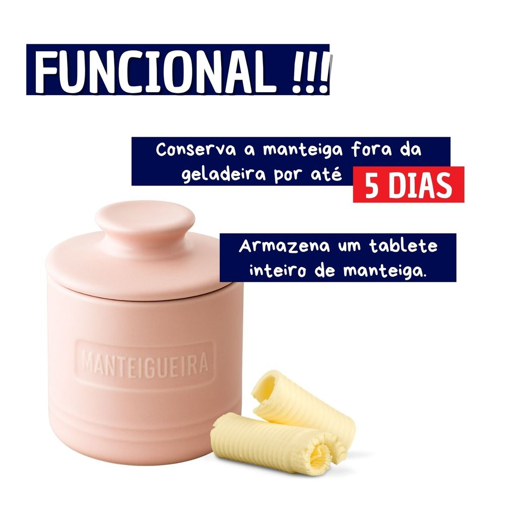 Manteigueira Francesa de Cerâmica Rosa com Tampa em Relevo